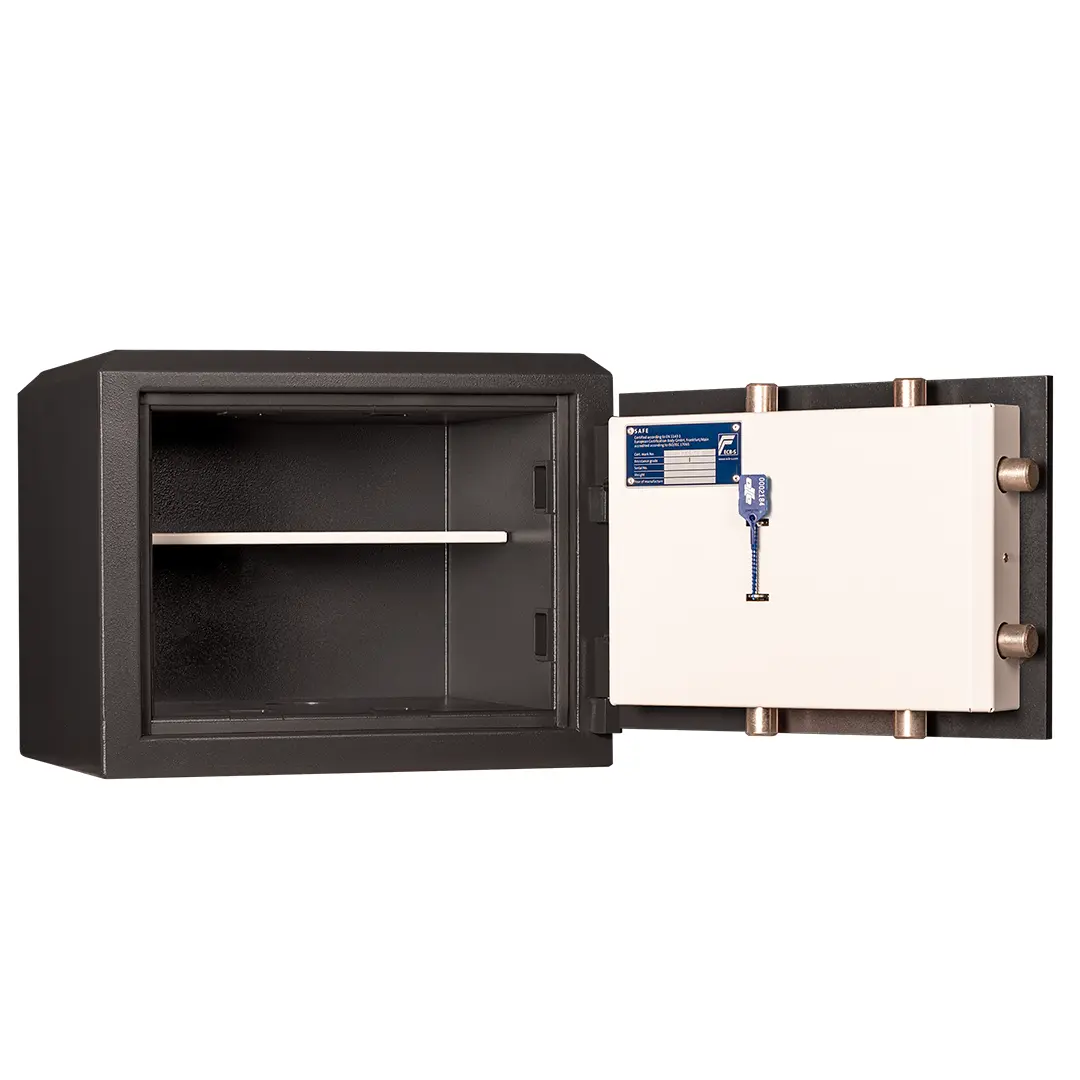 Caja fuerte Olle Grado I capacidad 20 litros abierta con un estante