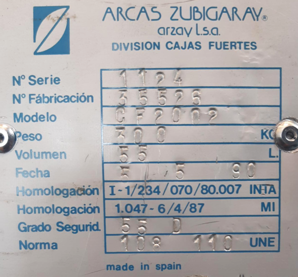 Caja fuerte Zubigaray ZUB-CF2002