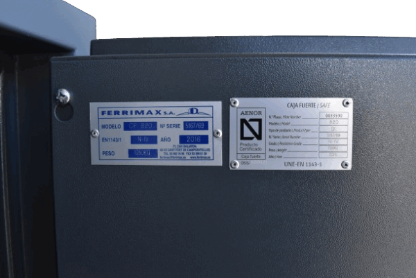 Homologación y certificación por AENOR de la caja fuerte Ferrimax CF 820