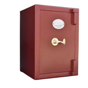 Caja fuerte vintage de ocasión en color burdeos y beige