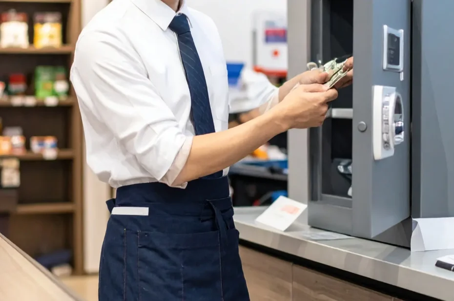 Gestión de efectivo en una caja fuerte en una tienda