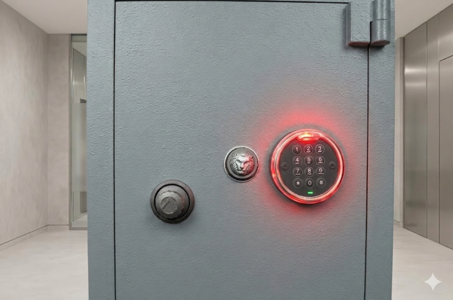 Caja fuerte bloqueada cerradura electrónica por luz roja